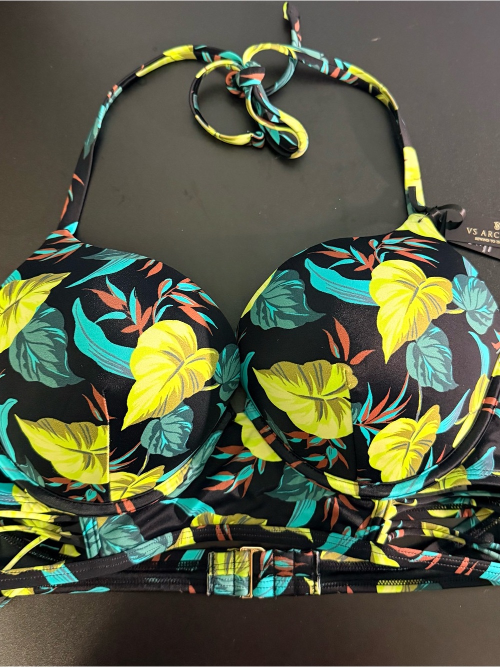 Victoria's Secret Black Tropical Floral Push-Up Bikini Top